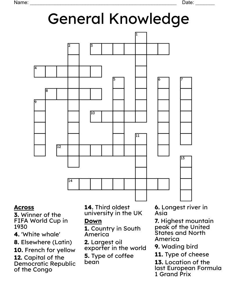 Large Print Easy Crosswords Printable