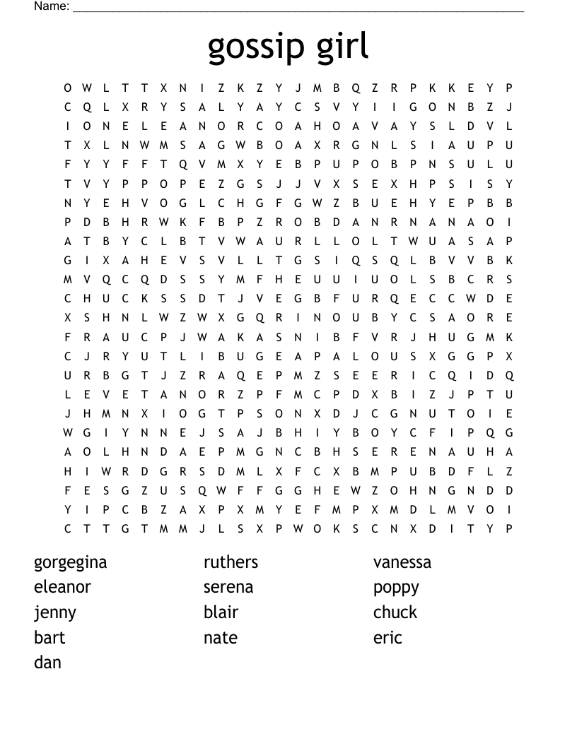 Gossip Girl Crossword WordMint