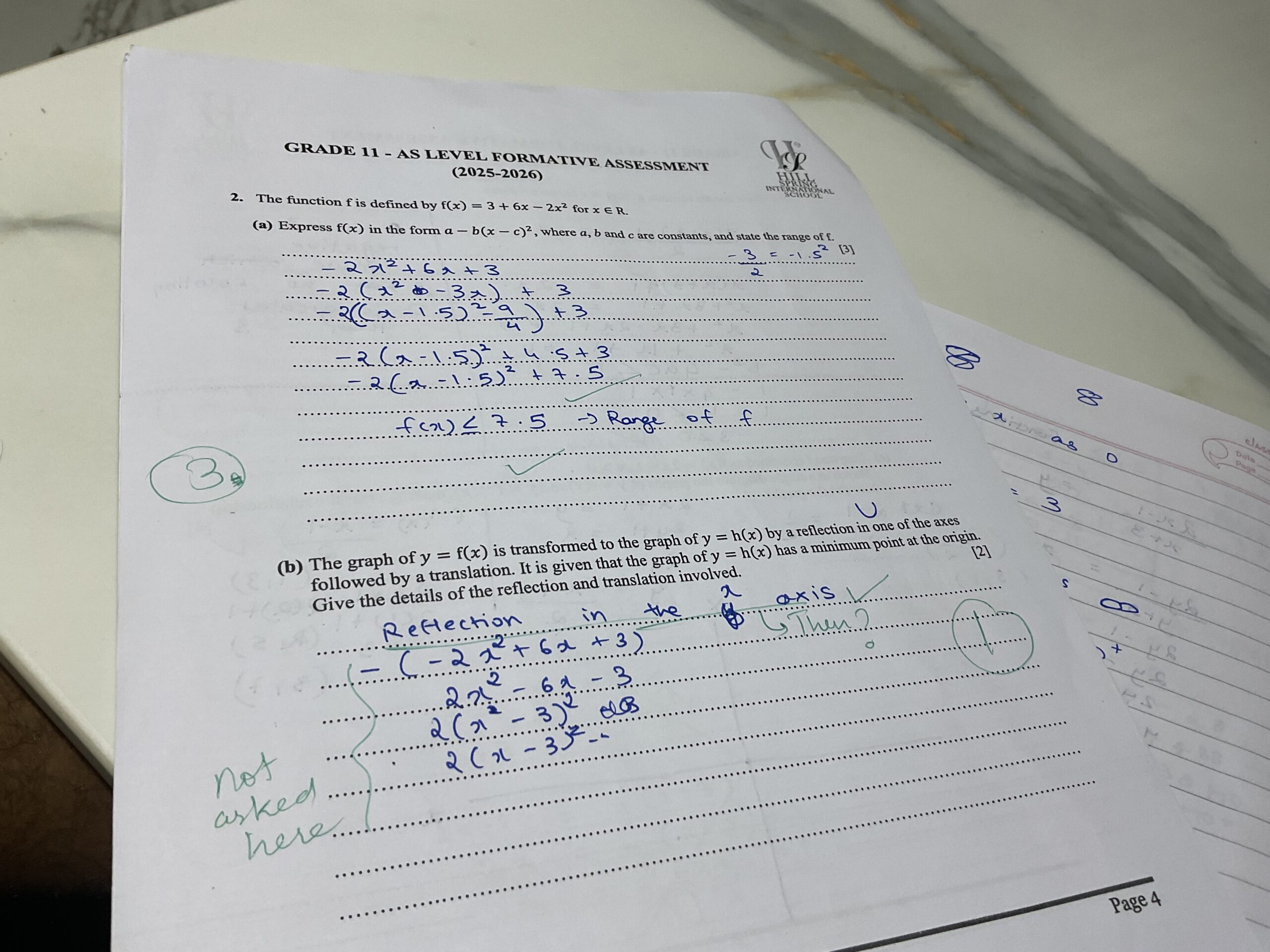 Grade 11 AS Level Formative Assessment 2025 2026 The Function 