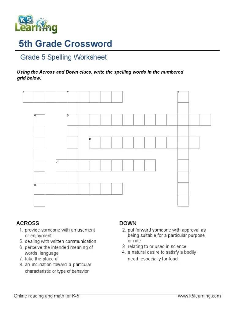 Psychology Crossword Puzzles Printable 5th Grade