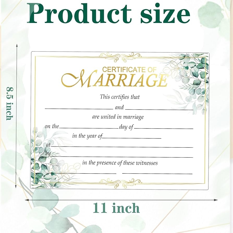 Greenery Marriage Certificates With Gold Foil Edges 11 X 8 5 Inch 