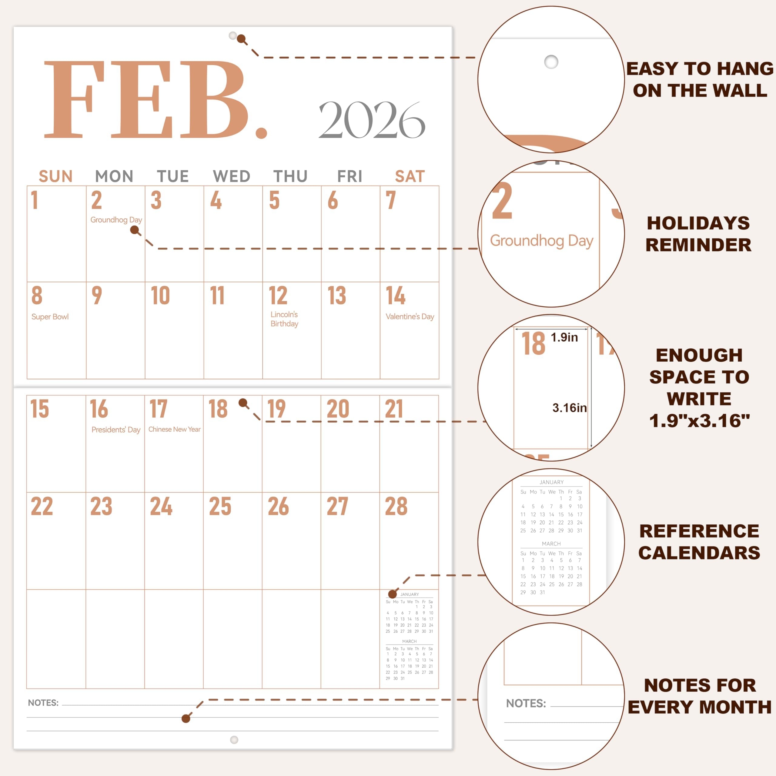 GuassLee Wall Calendar 2026 2027 Large 23 x14 Vertical Wall 
