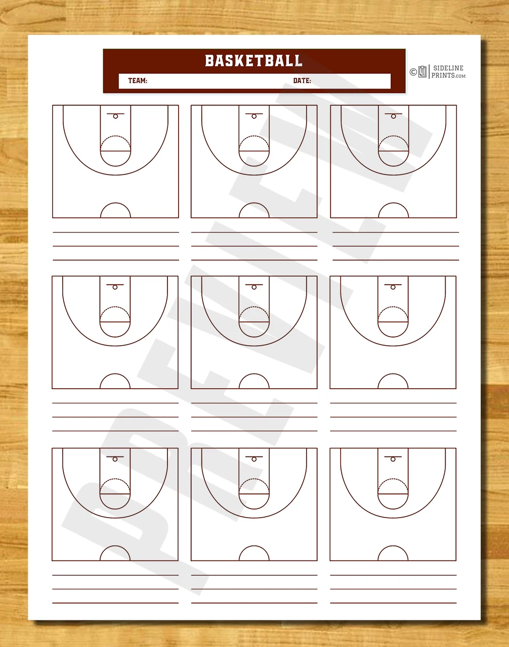 Half Court X9 Template Sideline Prints