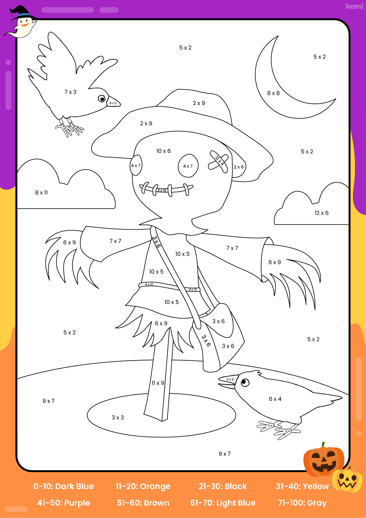 Halloween Multiplication Color By Numbers Portrait For Teachers 