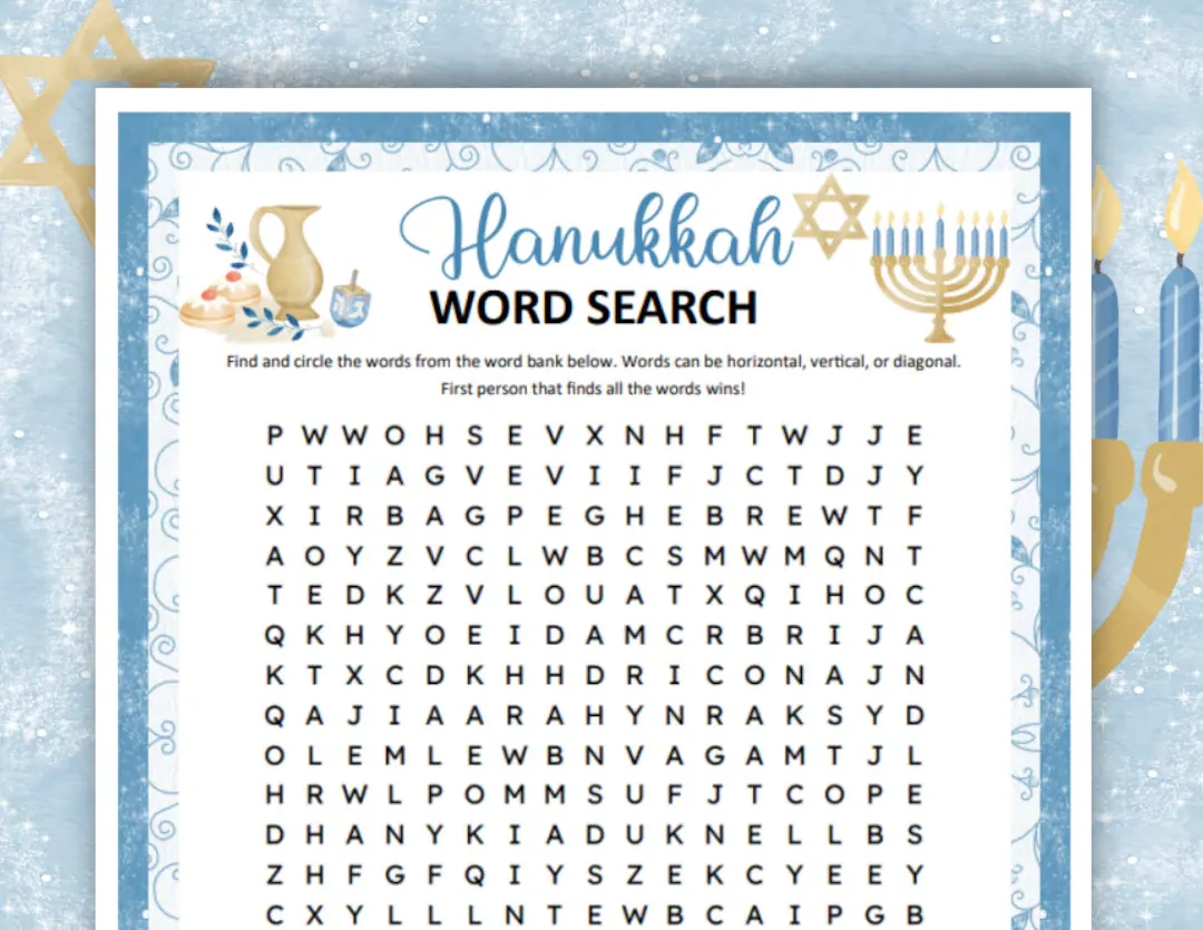 Hanukkah Word Search Puzzle Family Game PDF Etsy