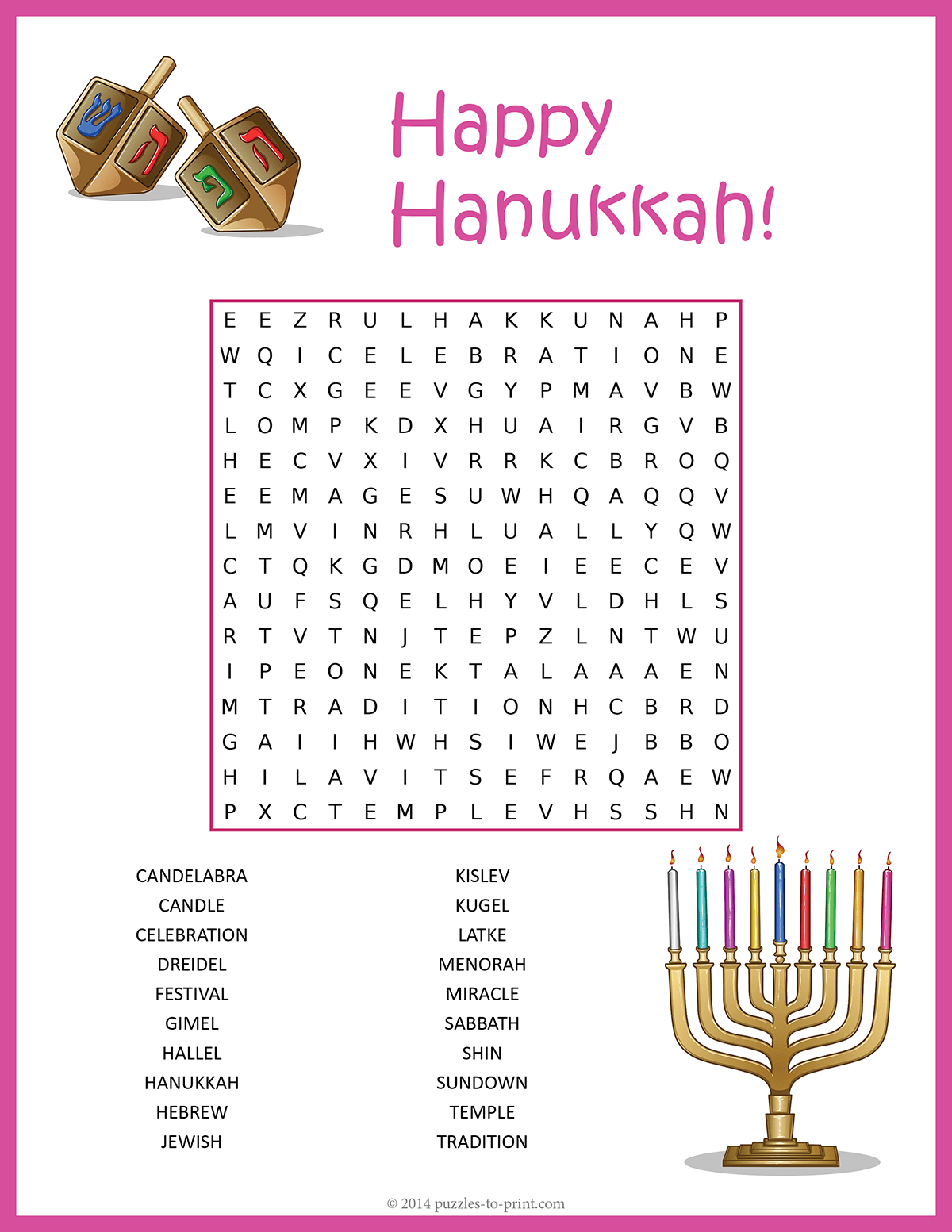 Hanukkah Word Search Printable