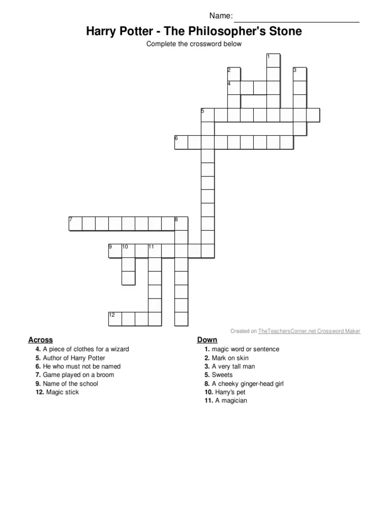 Online Harry Potter Crossword Puzzles