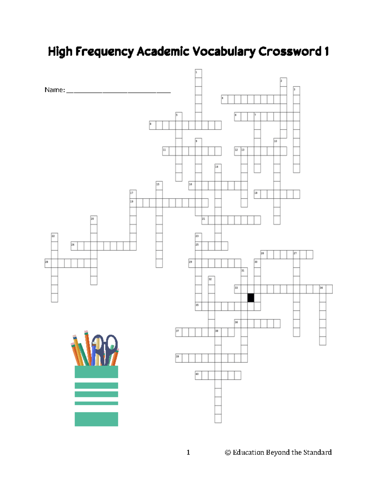 High Frequency Academic Vocabulary Crossword 1 TOU amp Answer Key 