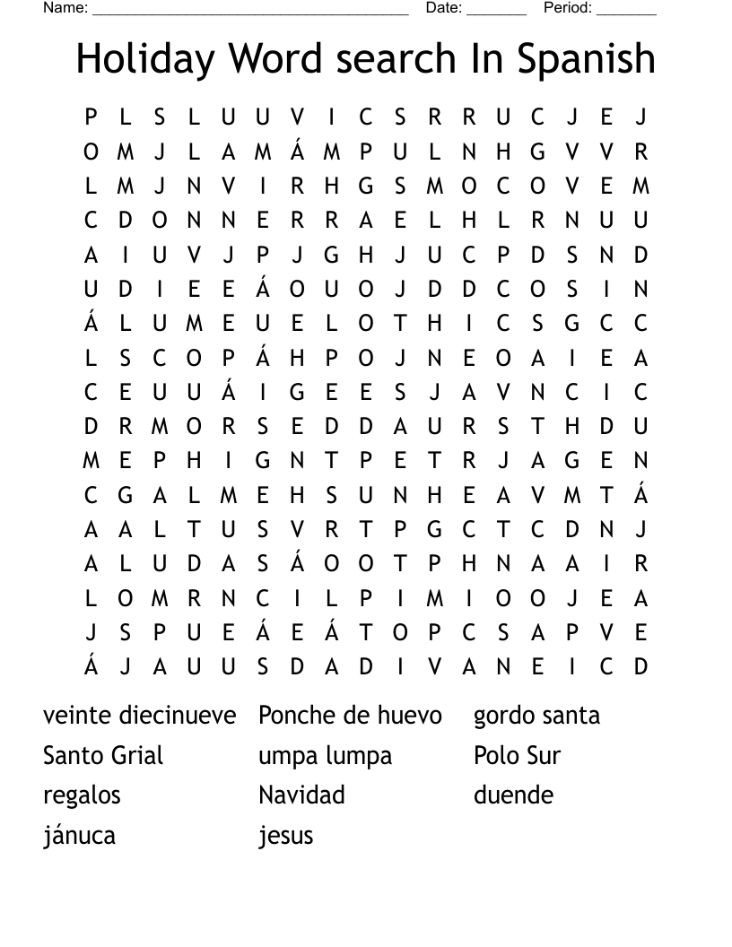 Printable Spanish Christmas Word Search
