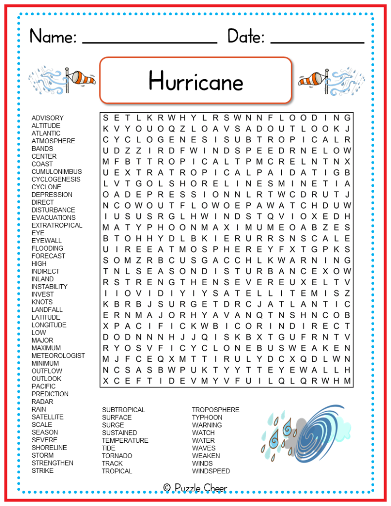 Hurricane Word Search Puzzle Puzzle Cheer