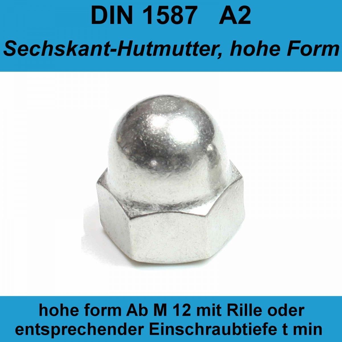 Hutmutter M8 Messing M6 DIN 1587 Hutmuttern Sechskantmuttern A2 