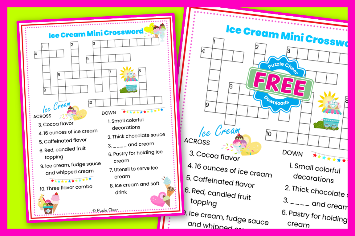 Ice Cream Mini Crossword Puzzle Puzzle Cheer