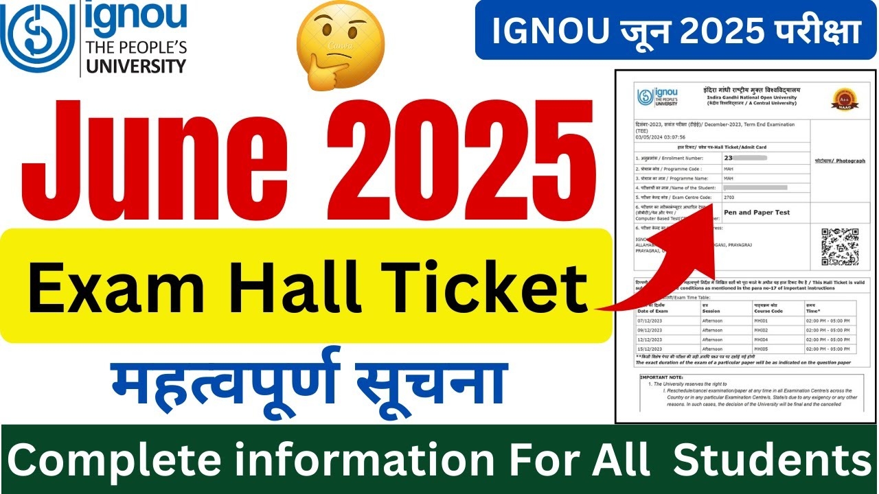 Ignou Exam Form June 2026 Hall Ticket