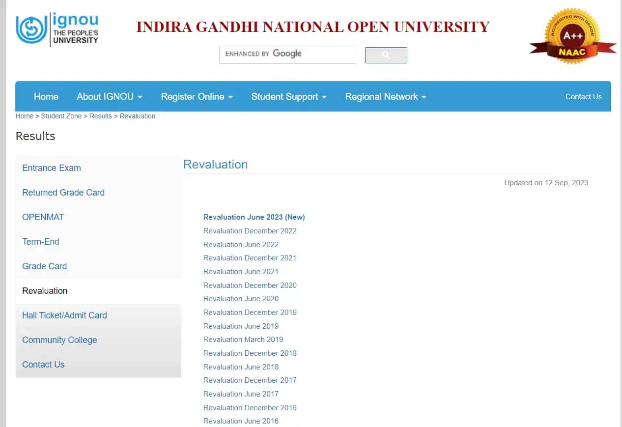 ignou revaluation result 2025 out ignou ac in june tee form
