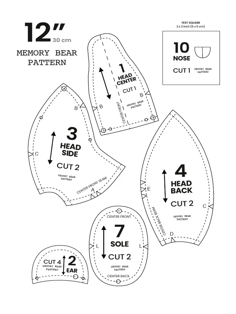 Instructions 12 INCH Memory Bear Pattern PDF