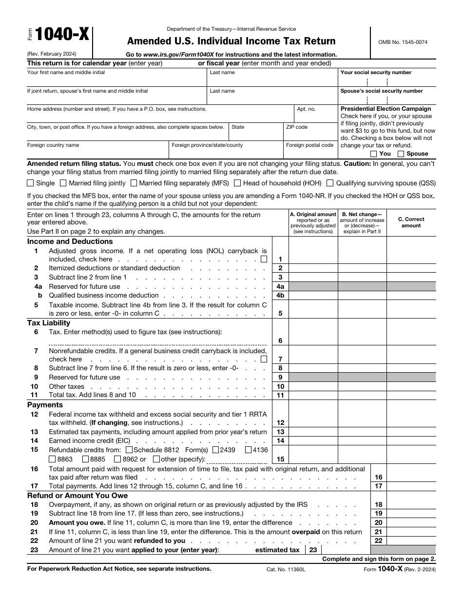 IRS Form 1040 X Download Fillable PDF Or Fill Online Amended U S 