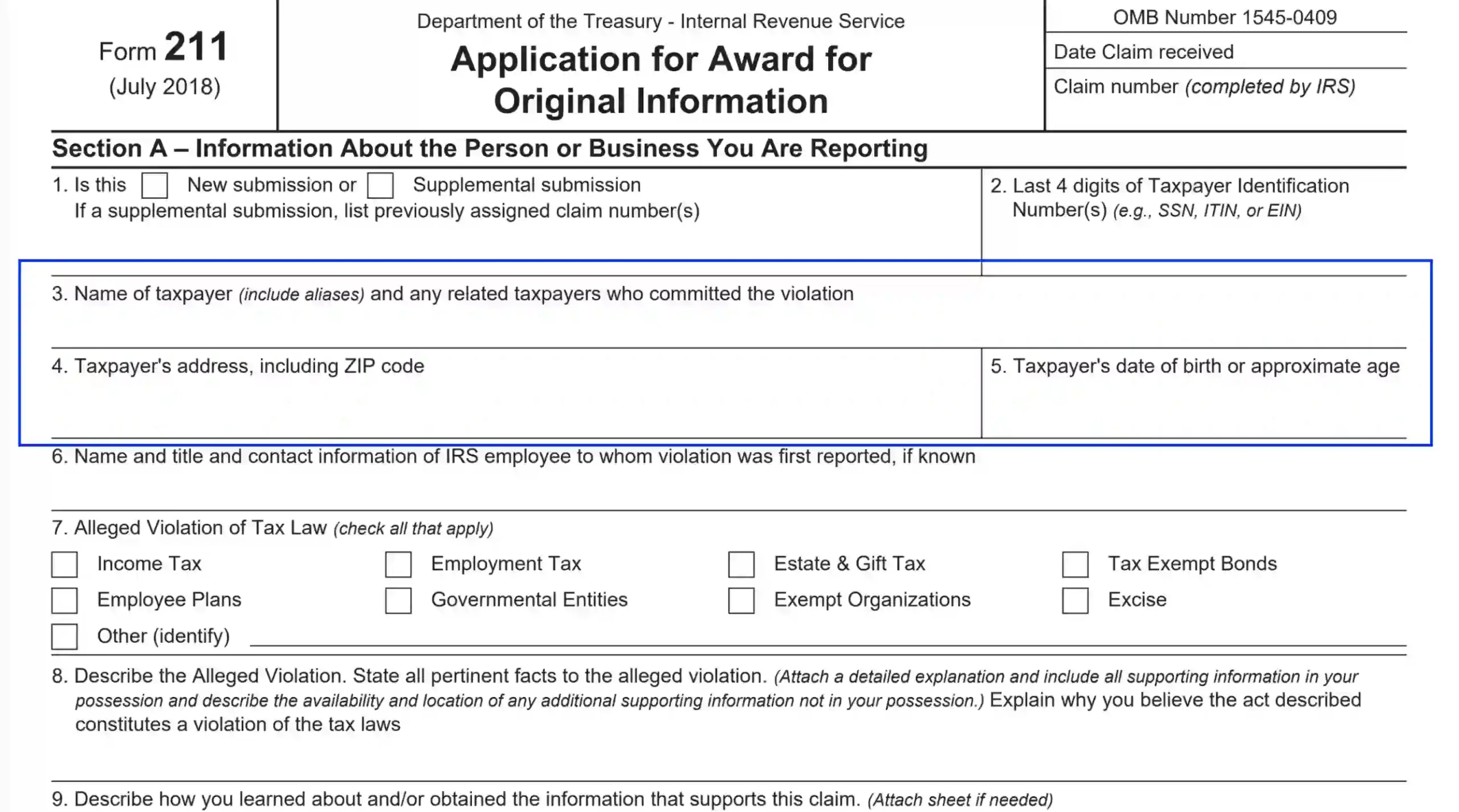 IRS Form 211 Fill Out Printable PDF Forms Online