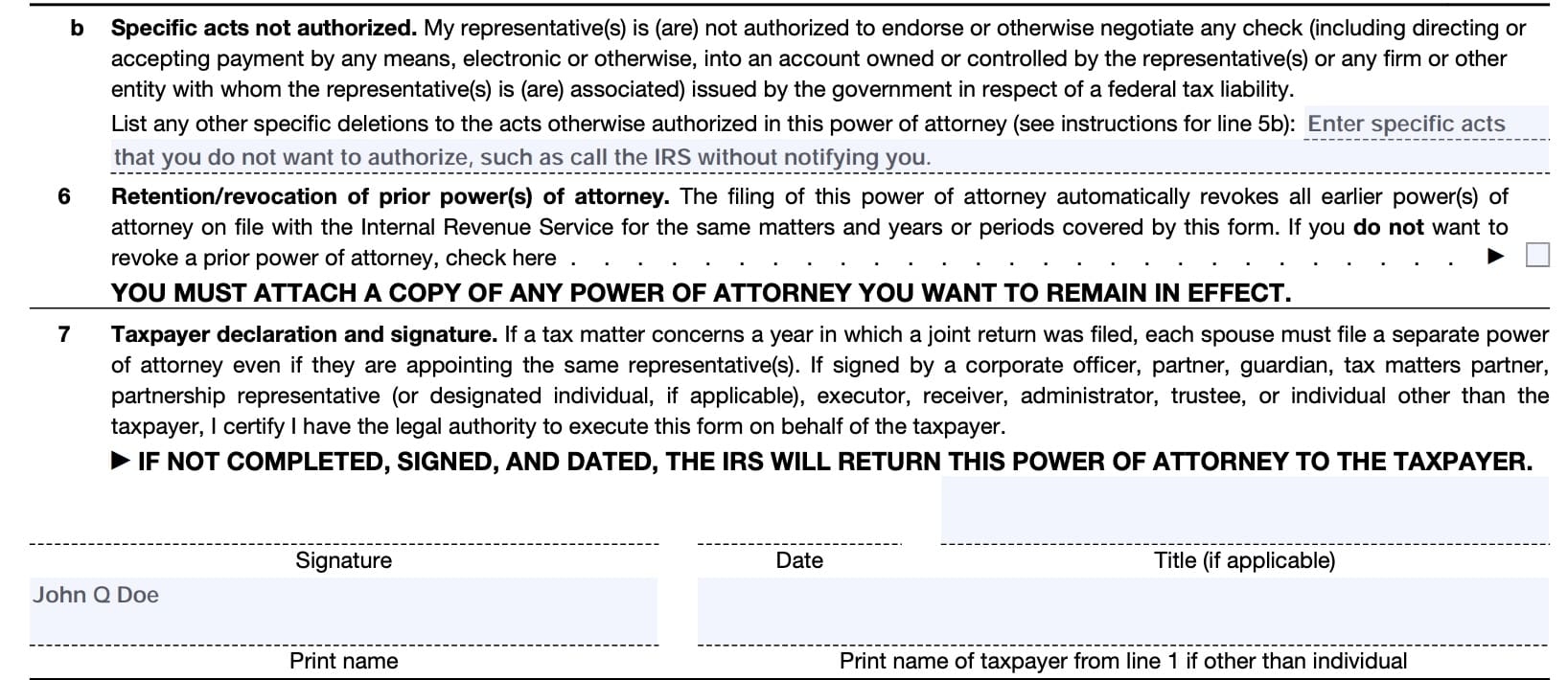 IRS Form 2848 Instructions IRS Power Of Attorney Form