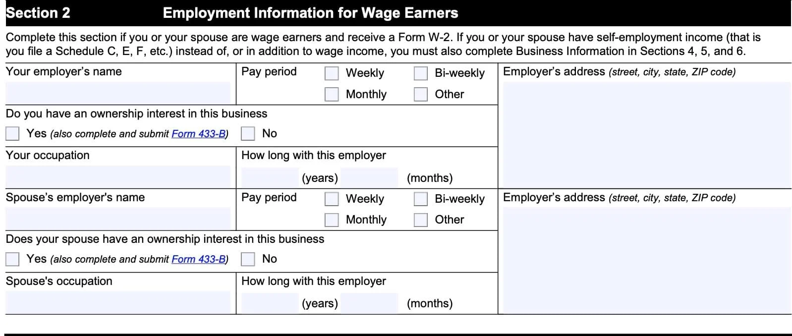 IRS Form 433 A Instructions Collection Information Statement
