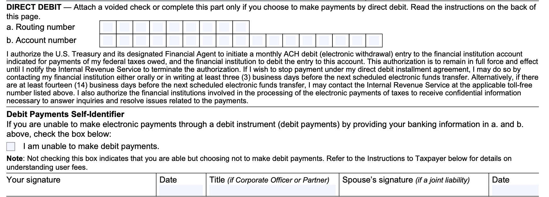 IRS Form 433 D Instructions Setting Up An Installment Agreement