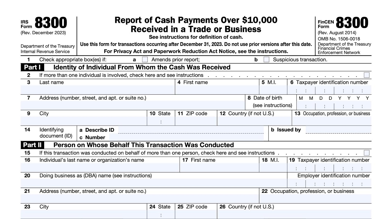 IRS Form 8300 Instructions Reporting Large Cash Transactions