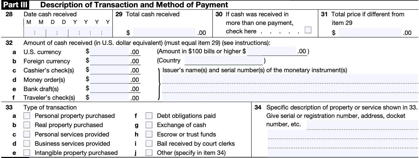 IRS Form 8300 Instructions Reporting Large Cash Transactions
