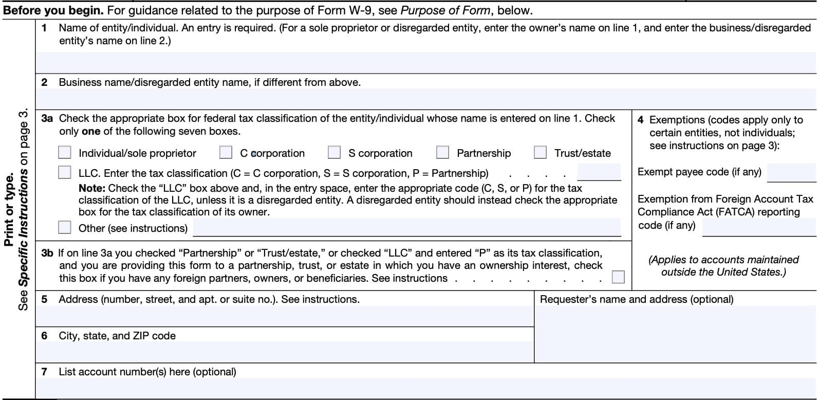 IRS Form W 9 Instructions Request For Tax ID Number