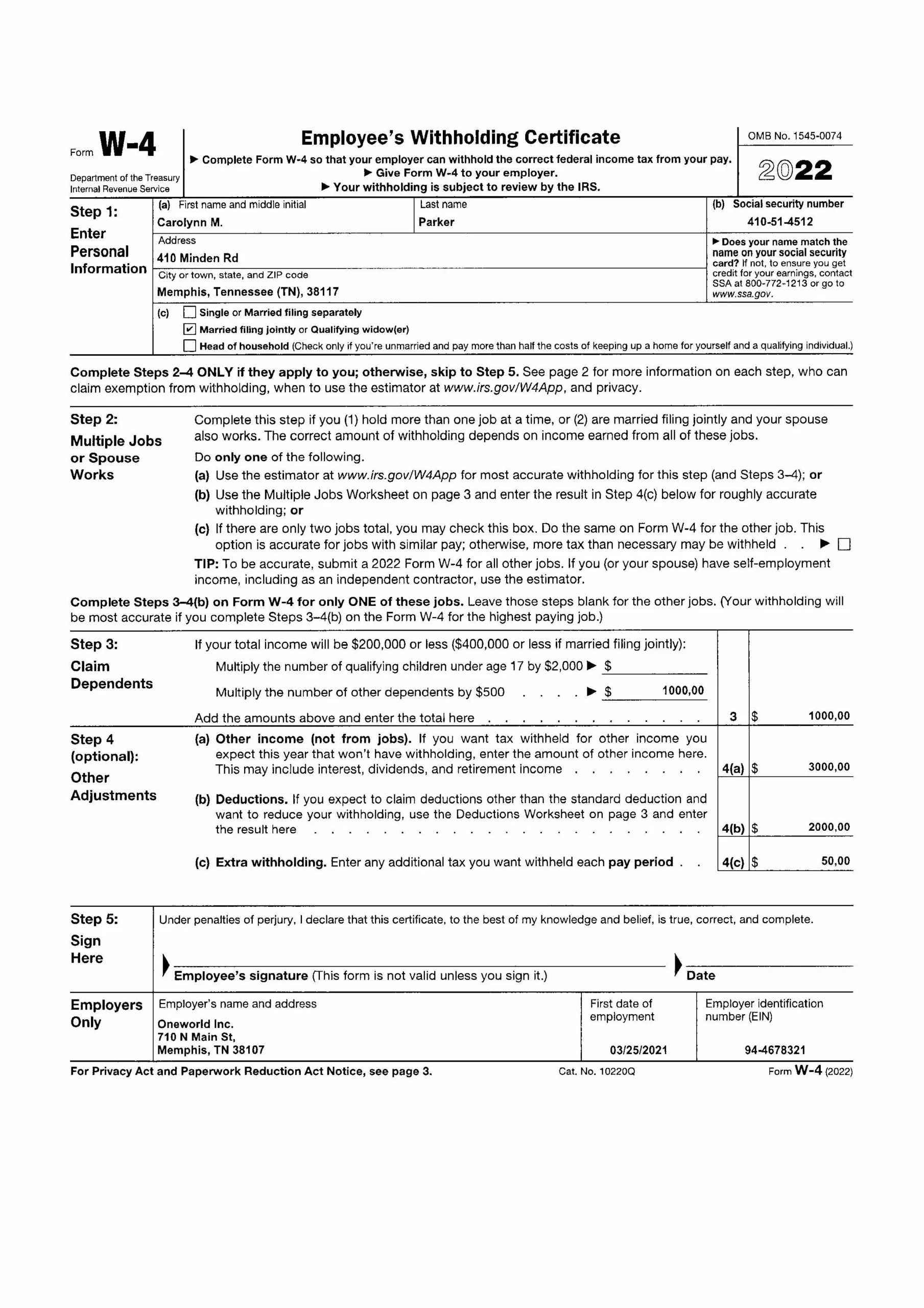IRS Form W4 Automated Document Processing Vantage Document AI