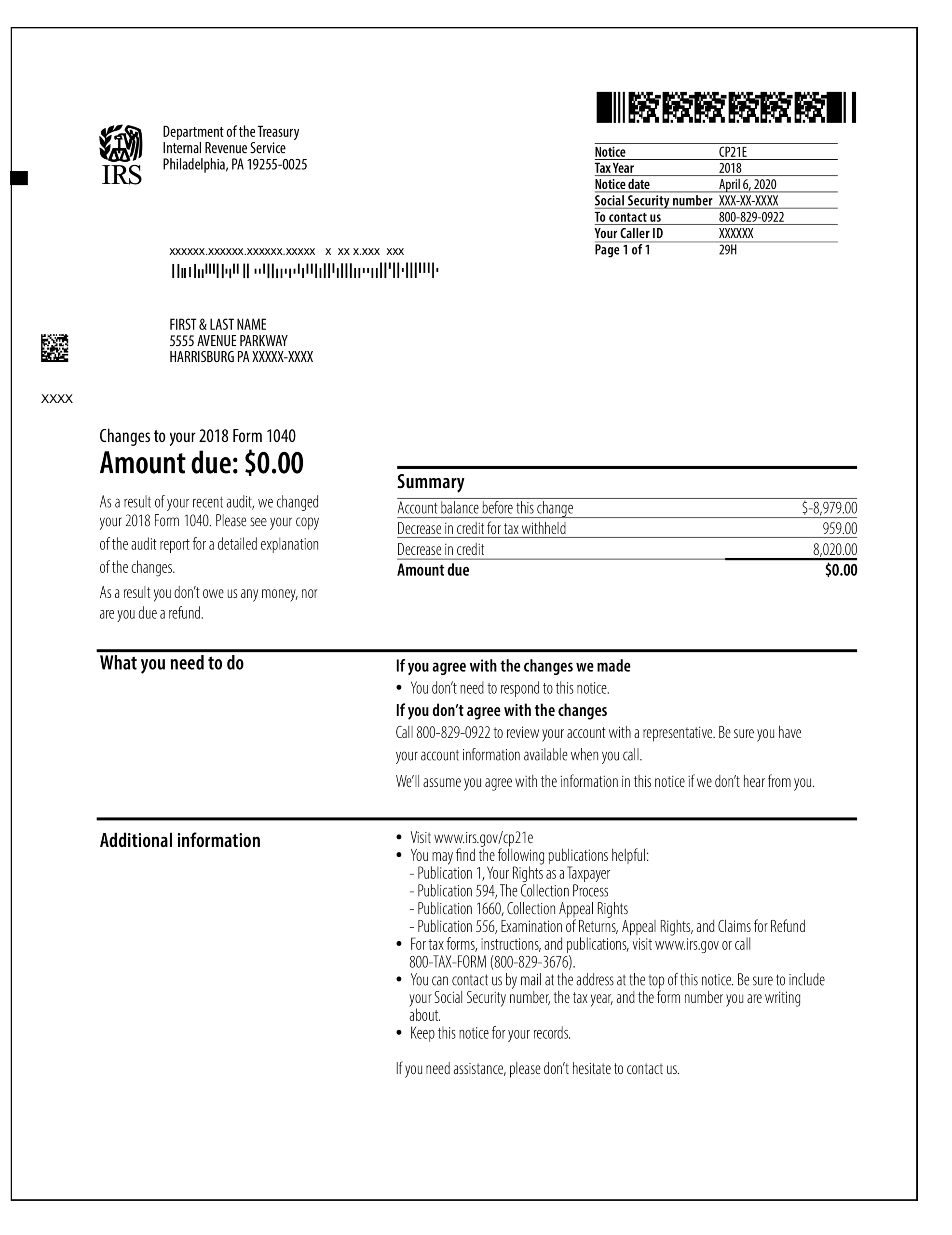 IRS Notice CP21E Changes Tax Return Due To Recent Audit