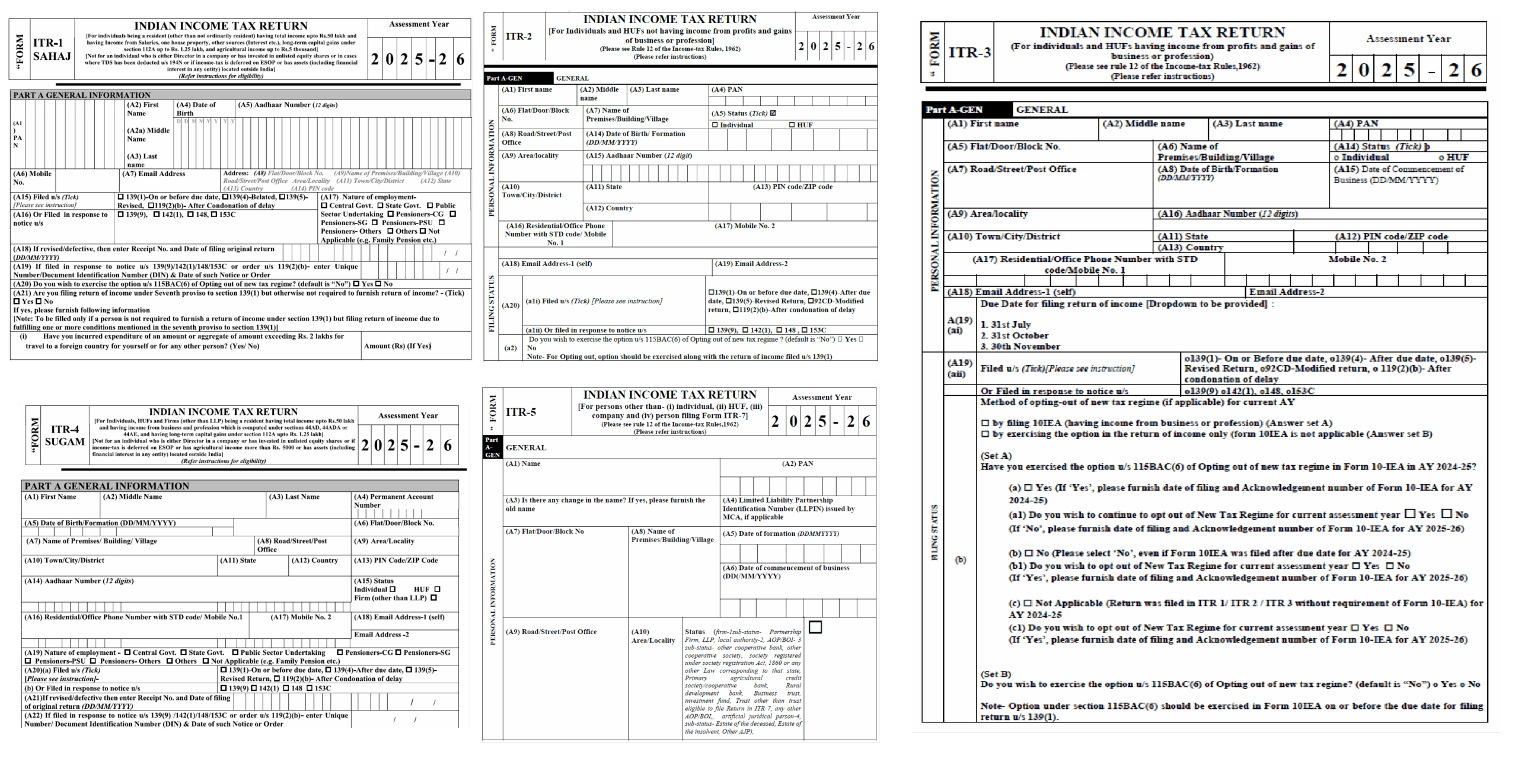 ITR 1 To ITR 5 Forms AY 2025 26 Key Updates amp Changes efiletax