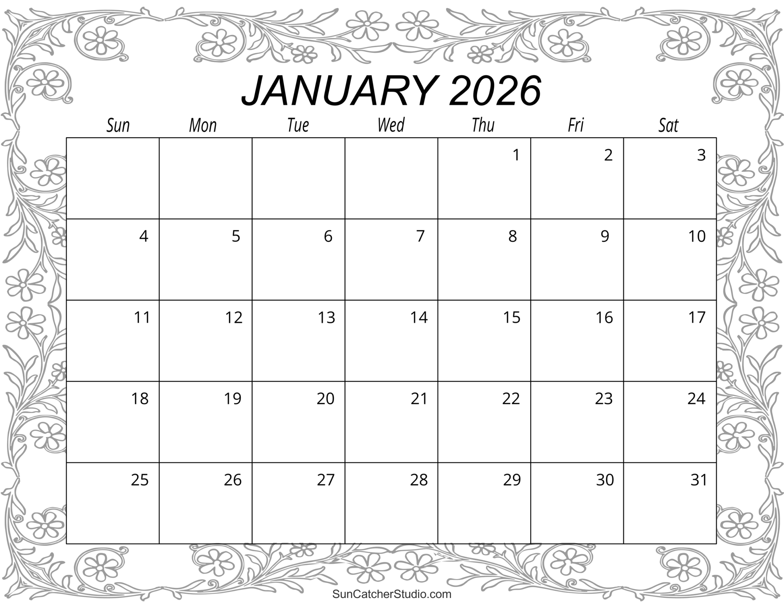 Monthly Blank Calendar 2026