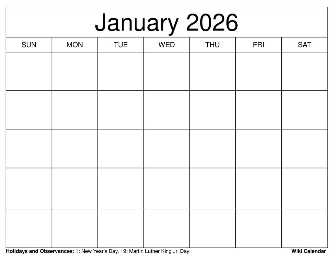 Blank Calendar Pages 2026 Printable Free
