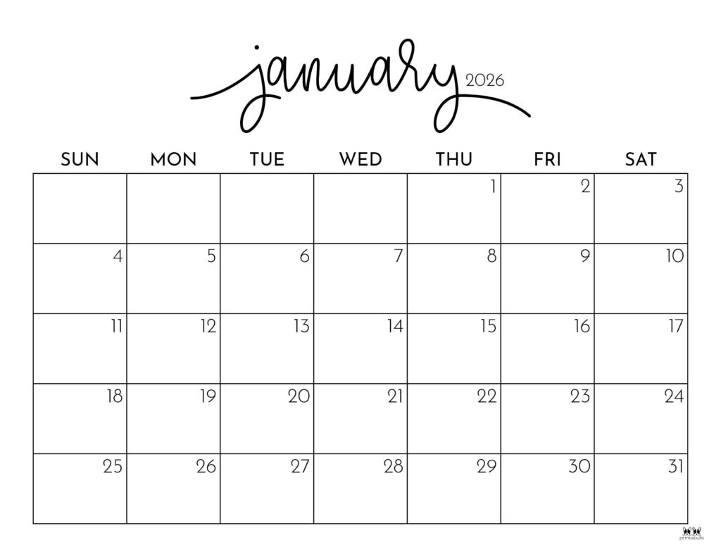 Printable Blank Calendar January 2026