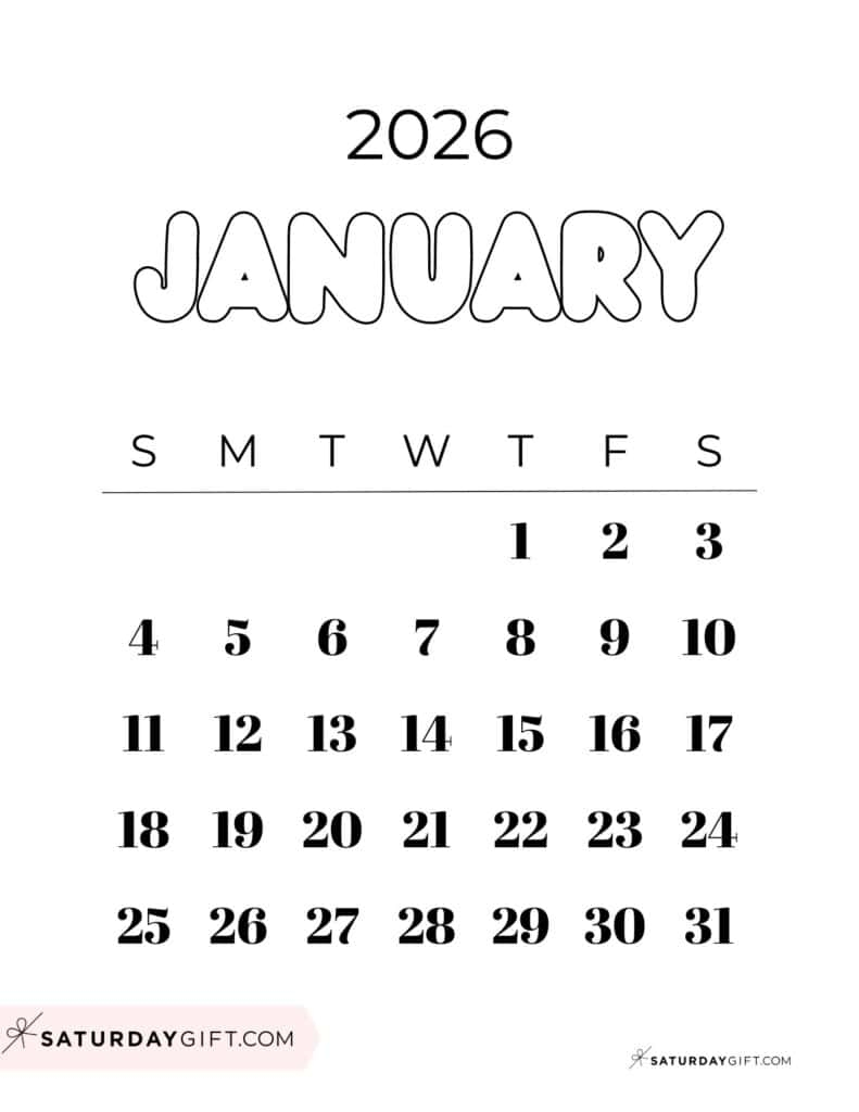 January 2026 Calendars 23 Cute Free Printable PDFs By SaturdayGift