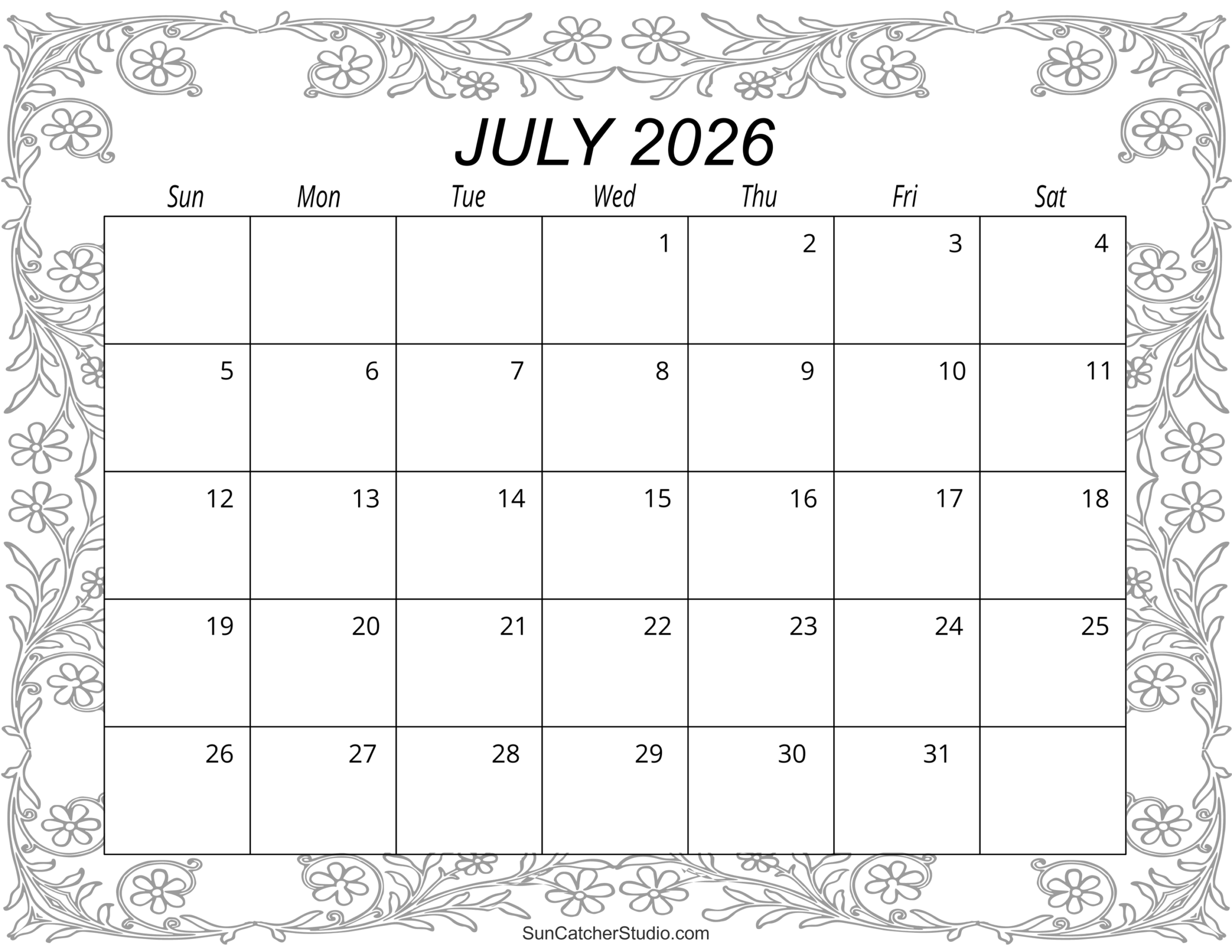 July 2026 Calendar With Holidays Printable