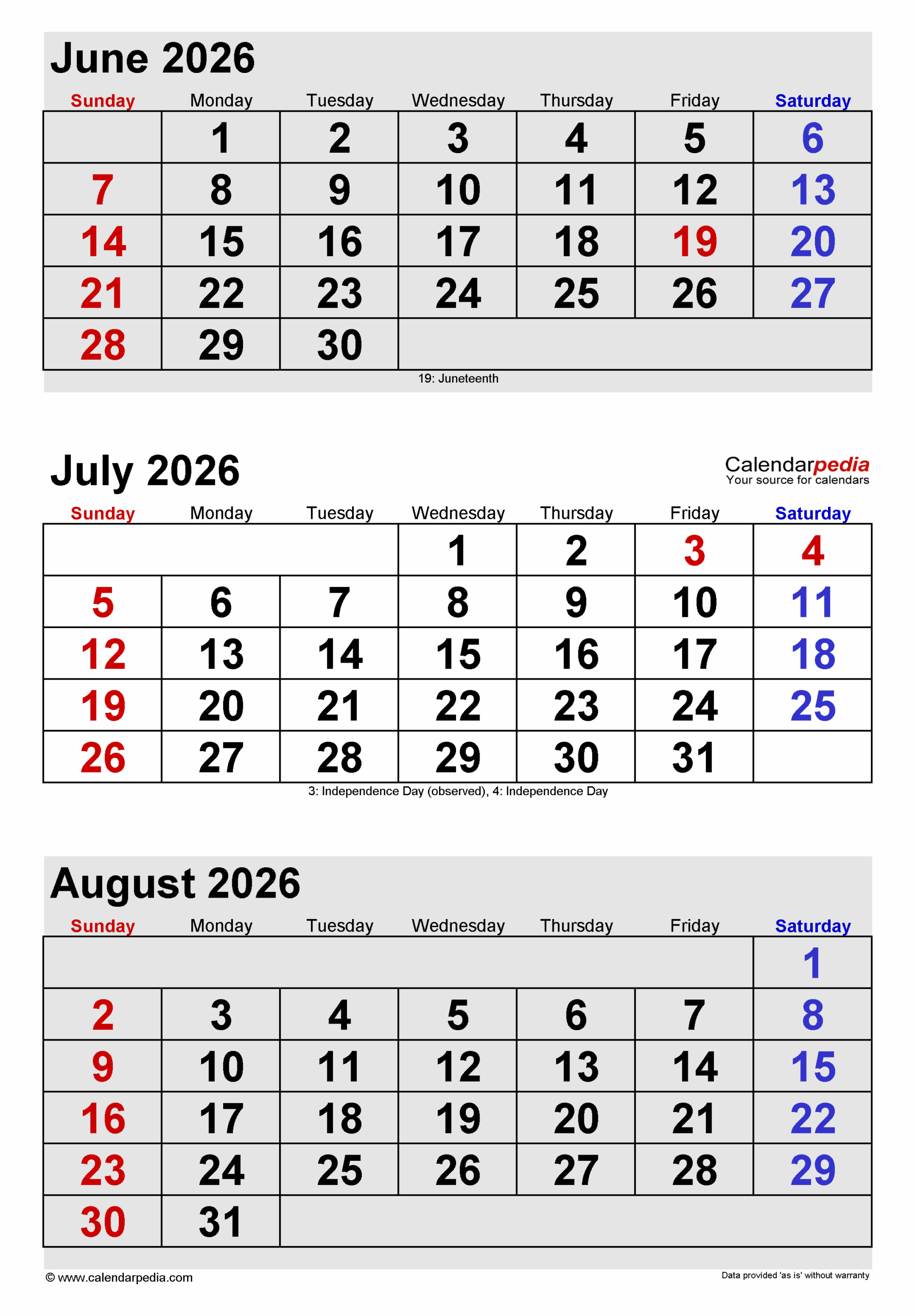 Blank Calendar June 2026 July 2026