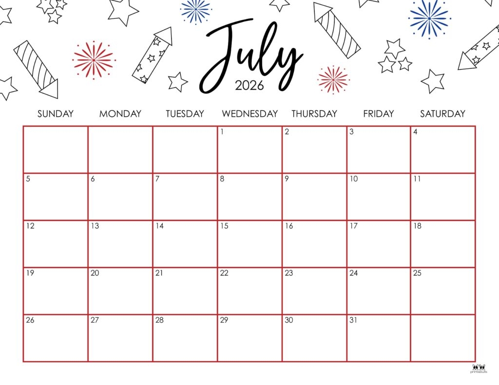 Blank Calendar For July 2026 Printable