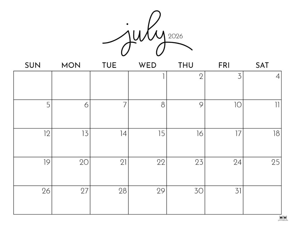 Printable Blank Calendar July 2026