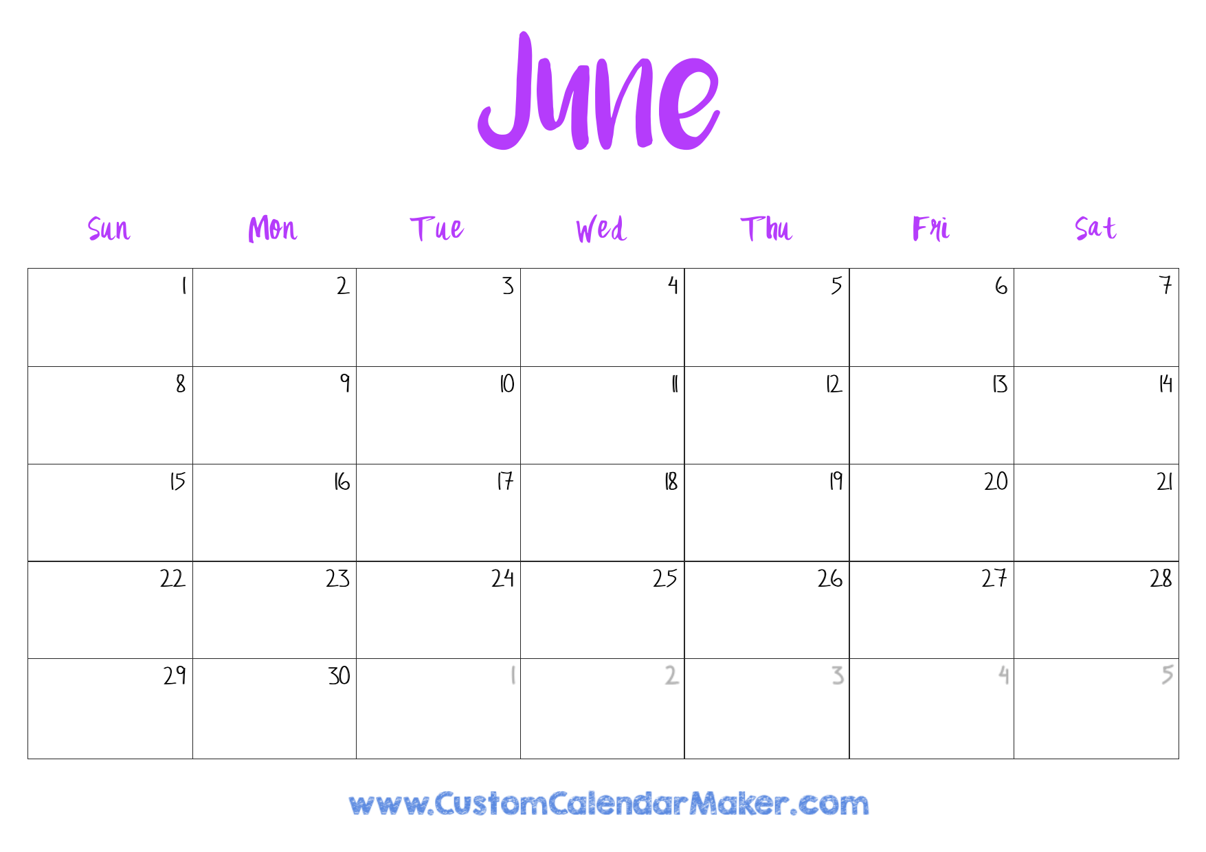 June 2025 Printable Calendar 23 Free Templates PDF Custom 