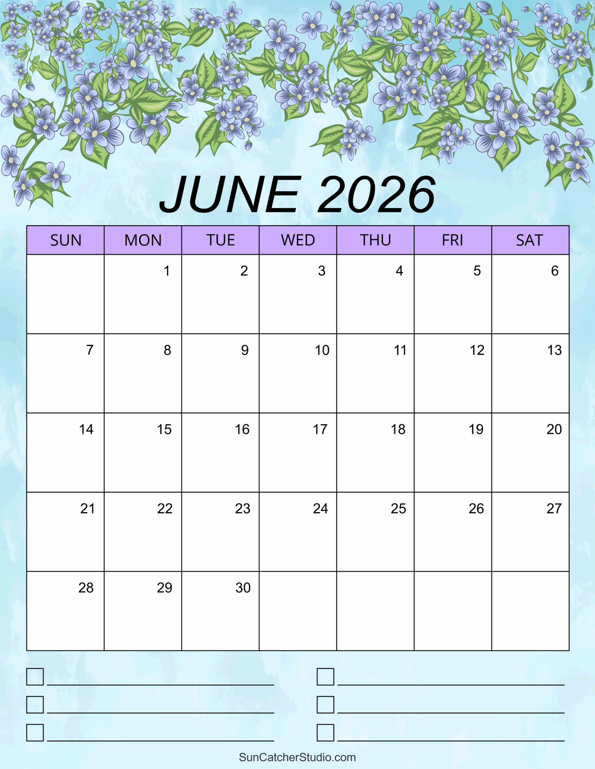 June Blank Calendar 2026 Template