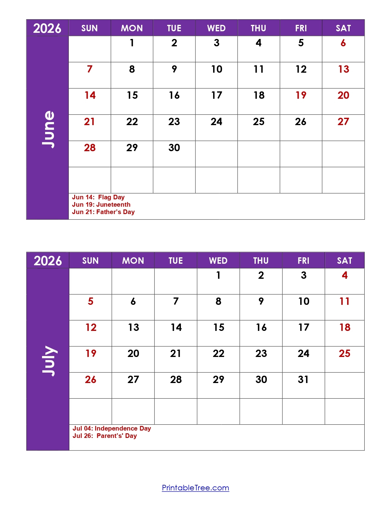 Blank Calendar 2026 June July August
