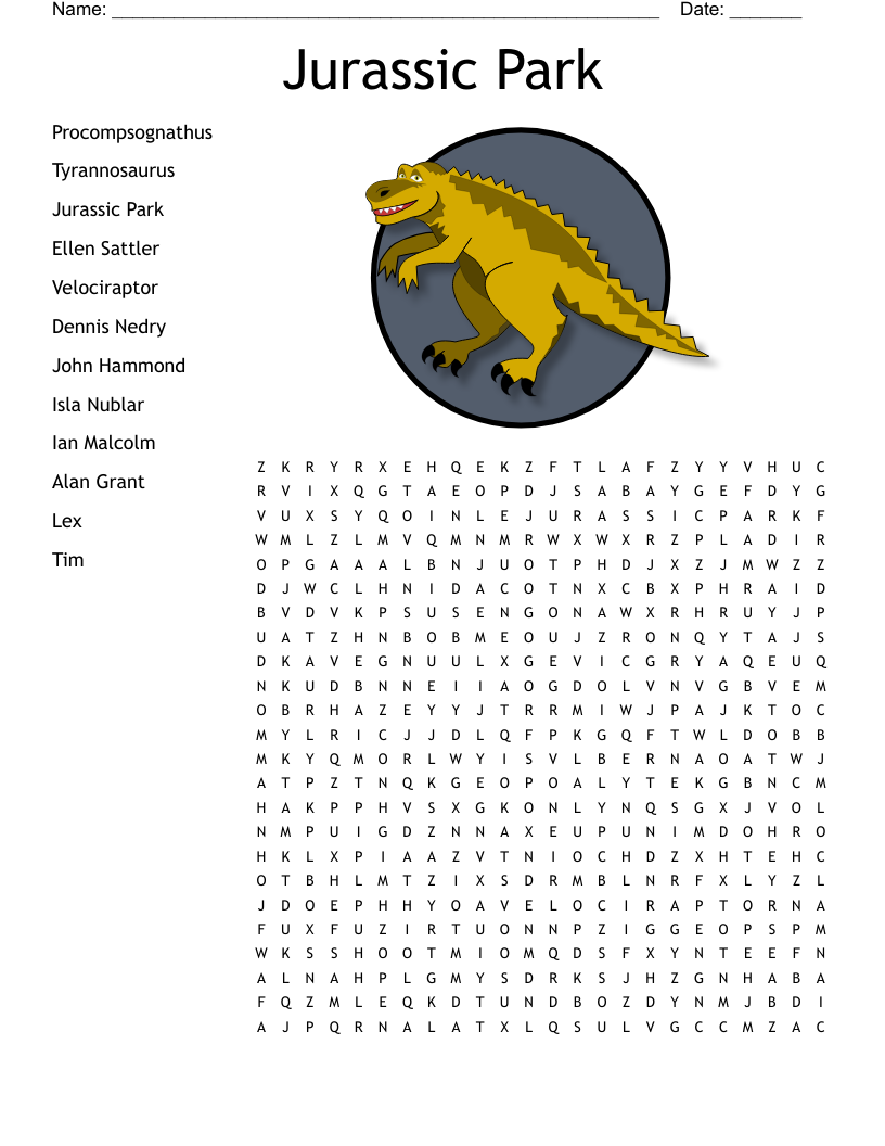 Jurassic Park Crossword WordMint