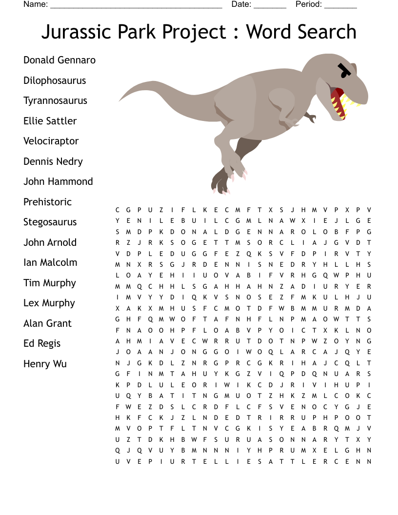 Jurassic Park Crossword Puzzles Printable
