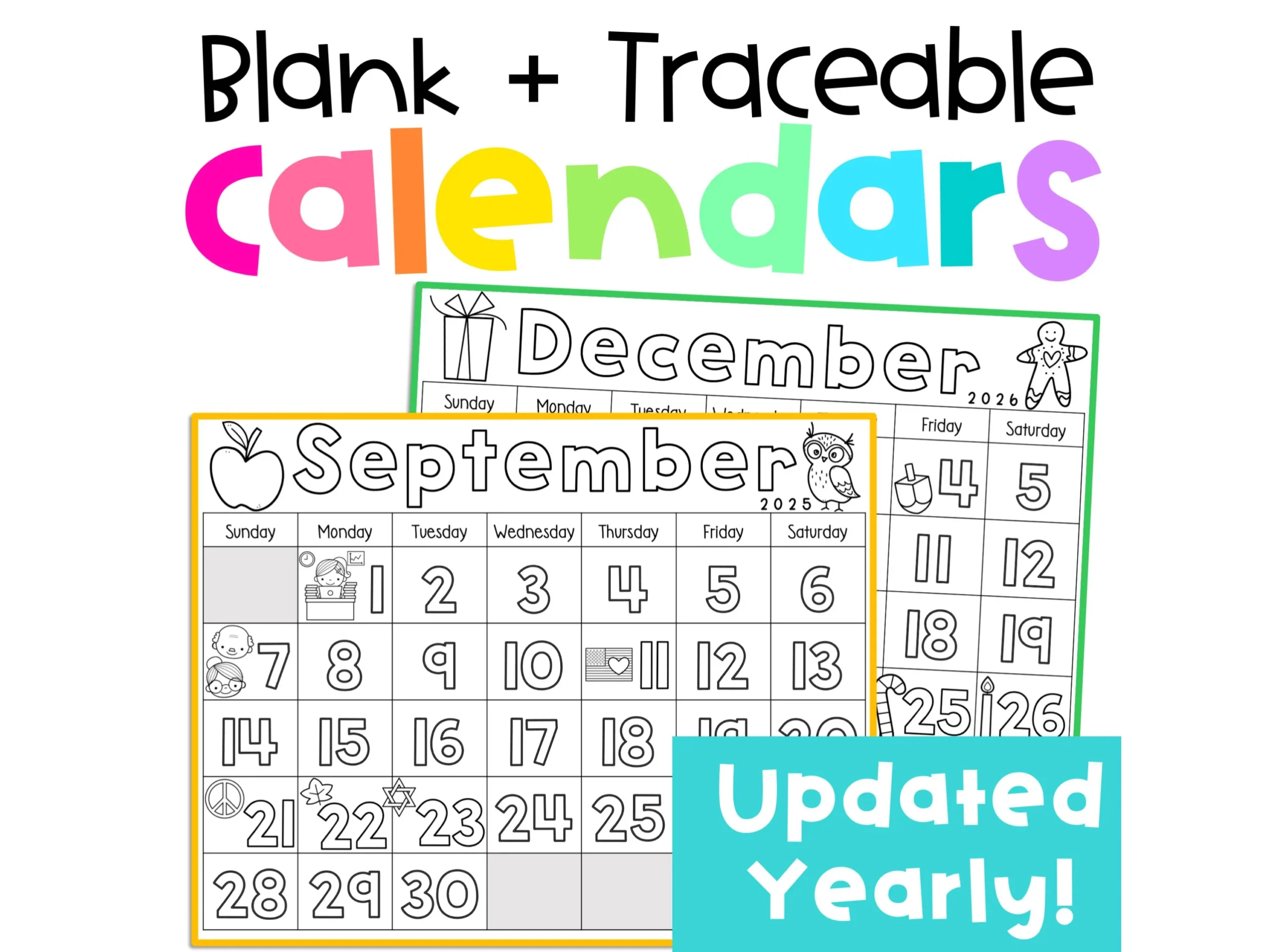 Kids Calendar Printable 2025 2026 Calendar Template Montessori 