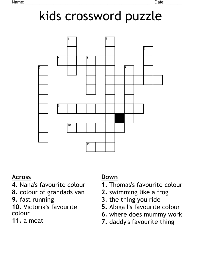 Childrens Crossword Puzzles Printable