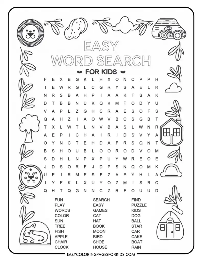 Kindergarten Easy Word Search For Kids 2 Free PDF Pages Easy 