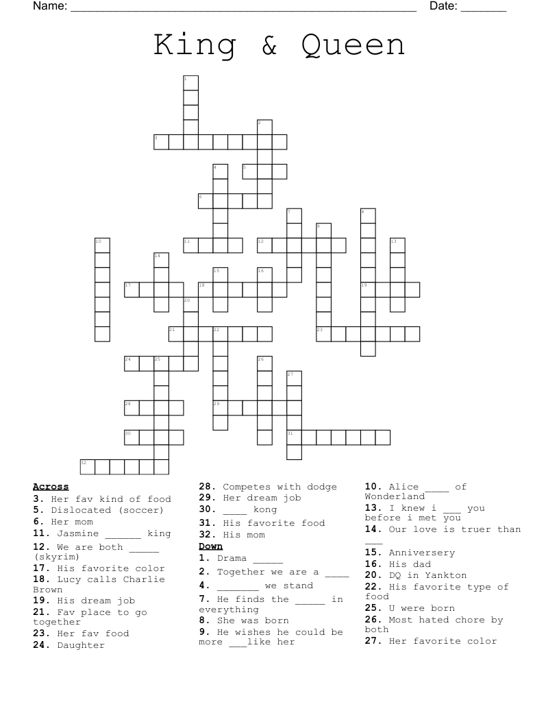 King amp Queen Crossword WordMint
