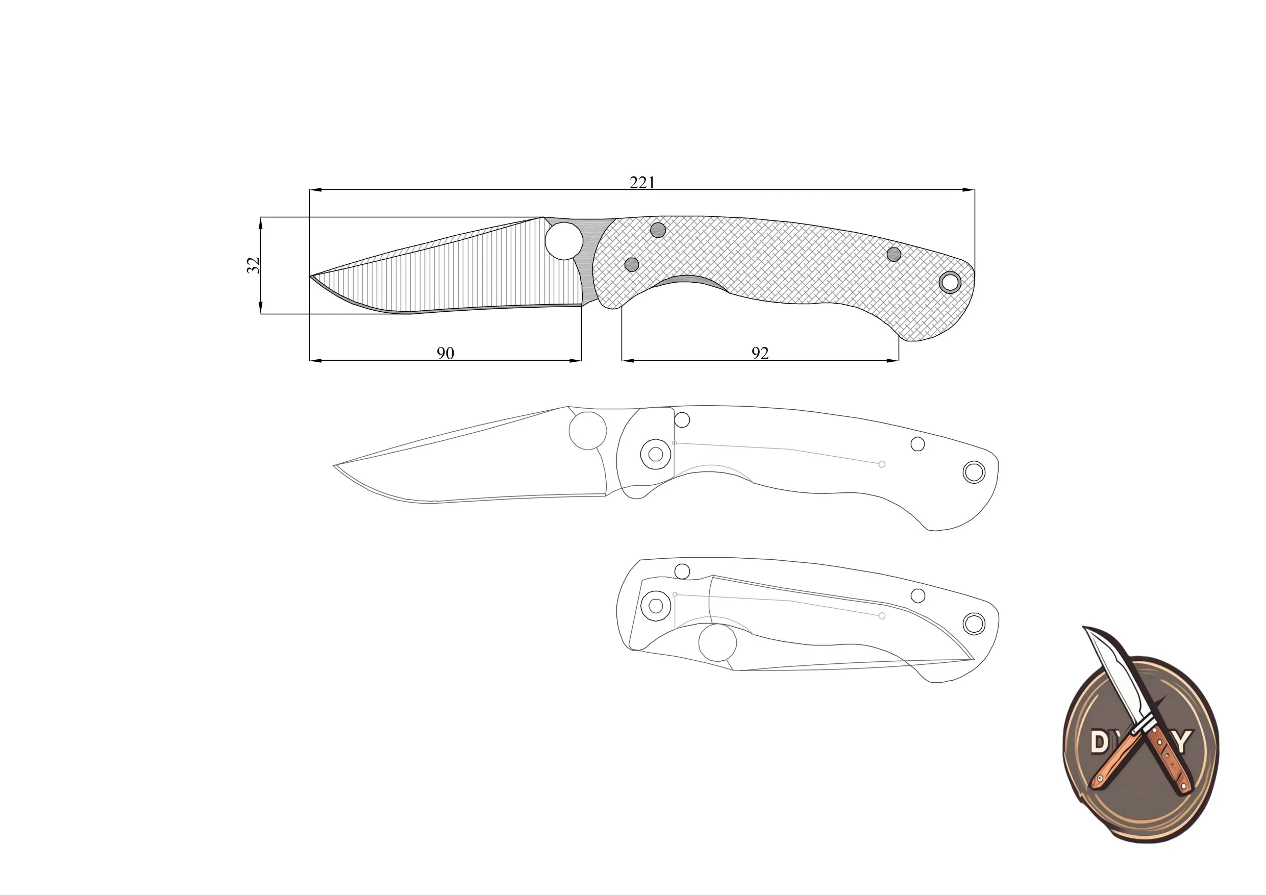 Knife Drawing Sketch Printable Templates Custom Knife Plans 
