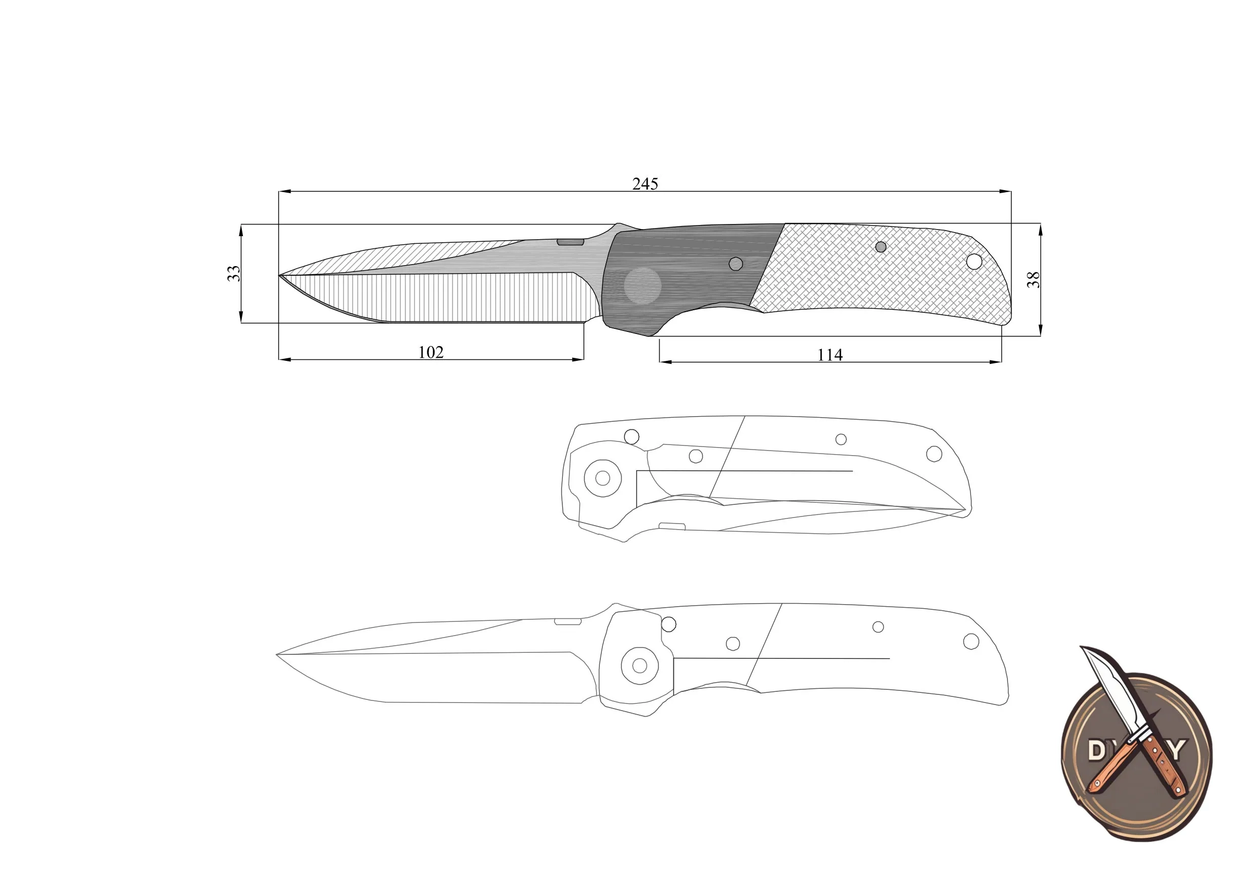 Knife Drawing Sketch Printable Templates Custom Knife Plans 