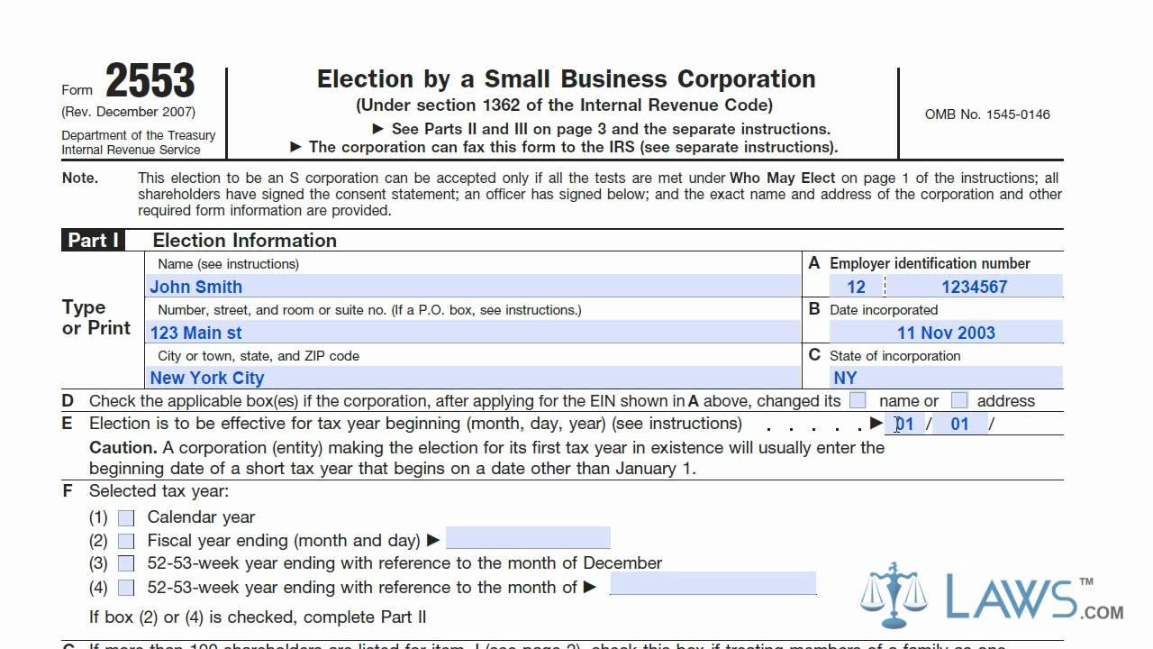 Learn How To Fill The Form 2553 Election By A Small Business Corporation